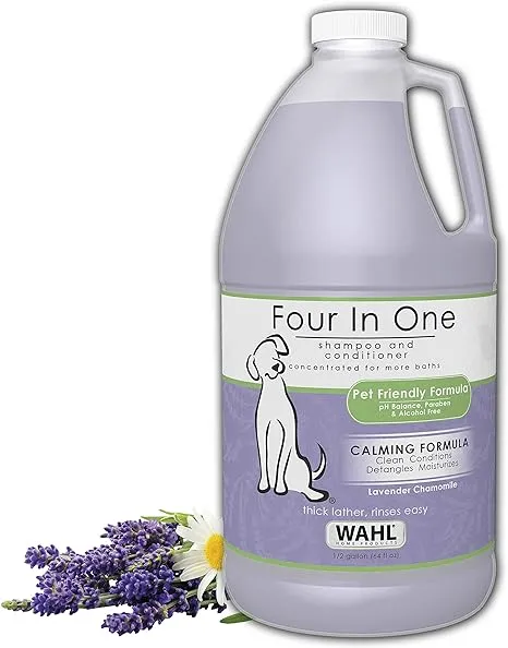 Wahl USA 4-in-1 Calming Pet Shampoo for Dogs – Cleans, Conditions, Detangles, & Moisturizes with Lavender Chamomile - Pet Friendly Formula – 64 Oz - Model 821000-050