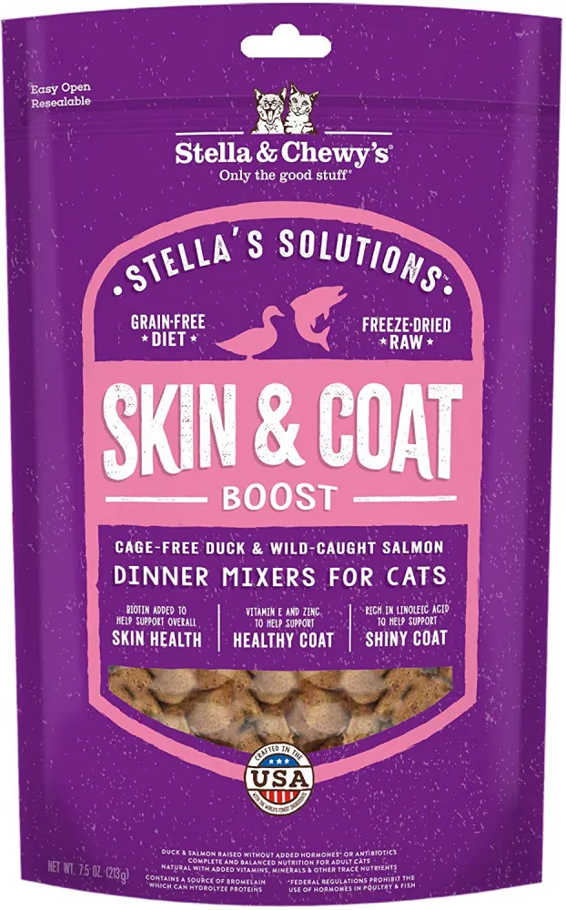 Stella & Chewy's Stella's Solutions Skin & Coat Boost Cage-Free Duck & Wild-Caught Salmon Dinner Morsels Freeze-Dried Raw Cat Food, 7.5 oz.