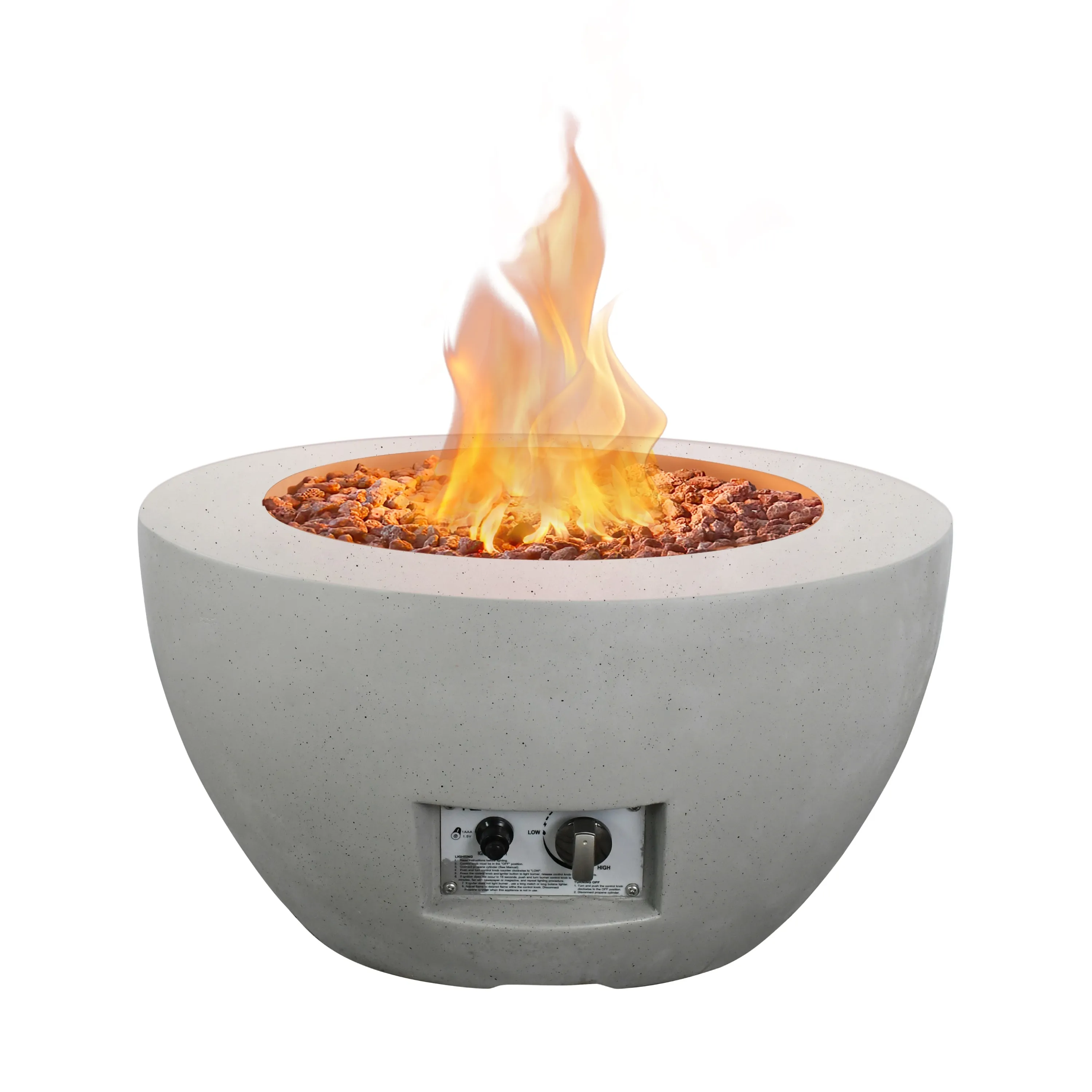 Kante 25 Inch Wide Round Concrete and Metal Outdoor Eco-Friendly Smokeless 50,000 BTU Propane Gas Fire Pit Bowl Table - Off-White