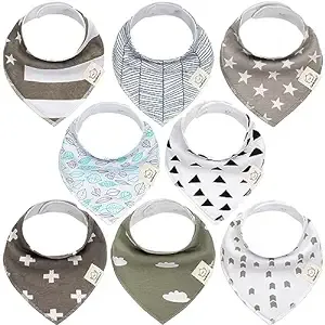 8-Pack Organic Baby Bandana Drool Bibs - Stylish Unisex Bandana Bibs, Super Absorbent Bandana Drool Bibs, Gentle Teething Bibs for Infants, Organic Cotton Baby Bib (Grayscape)