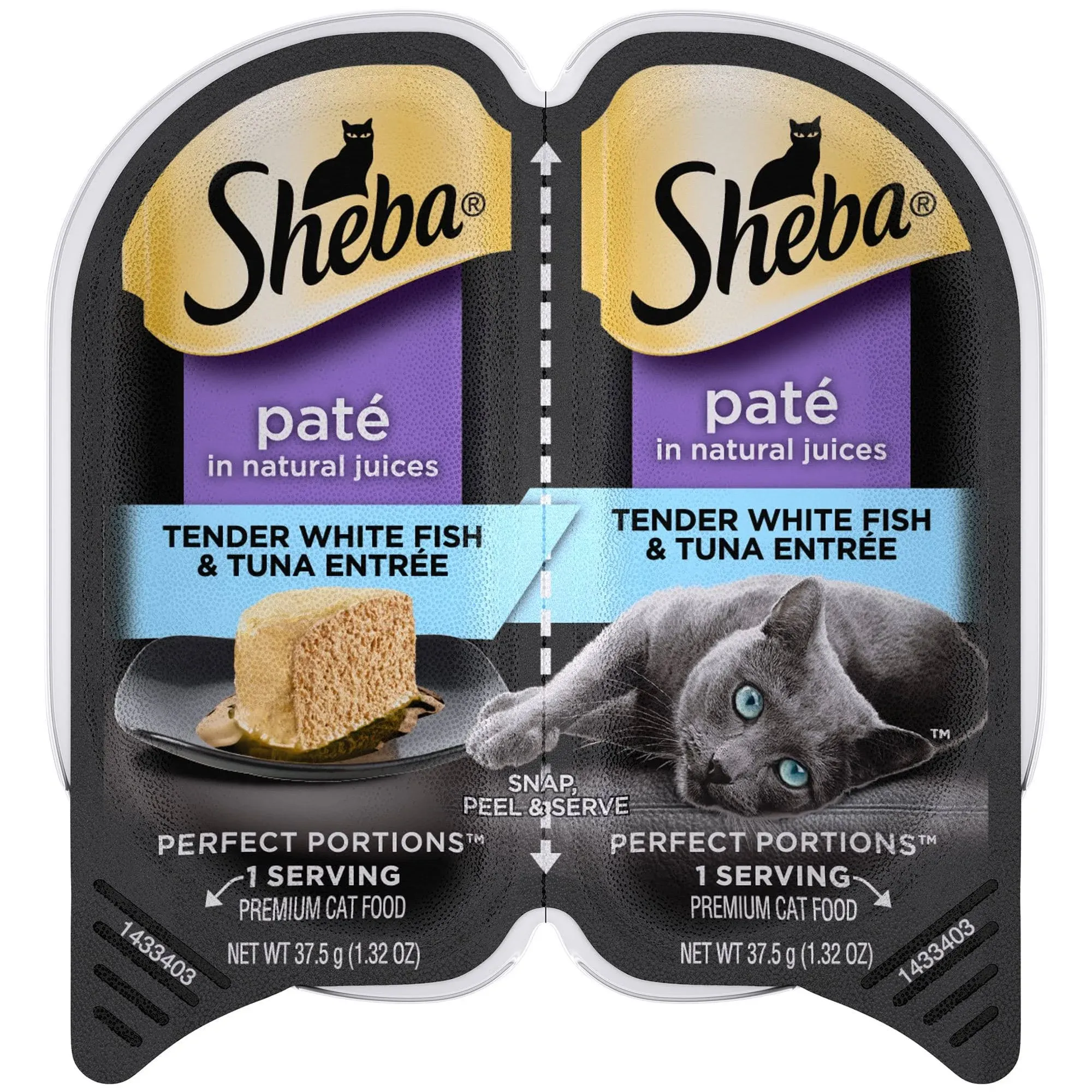 SHEBA PERFECT PORTIONS Cuts in Gravy Adult Wet Cat Food Trays (24 Count, 48 Servings), Tender Whitefish and Tuna Entrée, Easy Peel Twin-Pack TraysSHEBA PERFECT PORTIONS Cuts in Gravy Adult Wet Cat Food Trays (24 Count, 48 Servings), Tender Wh…