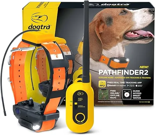 Dogtra Pathfinder 2 Mini GPS Dog Tracker e Collar 4 Mile Long Range LED Light No Monthly Fees Free App Waterproof Smartwatch Control Based Real Time Tracking Multiple Dogs Smartphone RequiredDogtra Pathfinder 2 Mini GPS Dog Tracker e Collar 4 Mile Long R