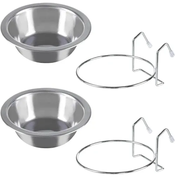 Set of 2 Stainless-Steel Dog Bowls - Cage, Kennel, and Crate Hanging Pet Bowls for Food and Water - 20oz Each and Dishwasher Safe by PETMAKER