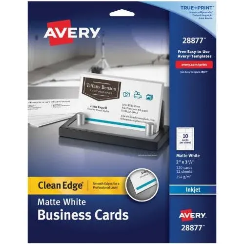 AVERY Two-Side Printable Clean Edge Business Cards for Inkjet Printers, White, Matte, Pack of 120 