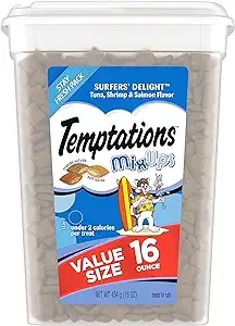 TEMPTATIONS MIXUPS Crunchy and Soft Cat Treats Surfer's Delight Flavor, 16 oz. Tub