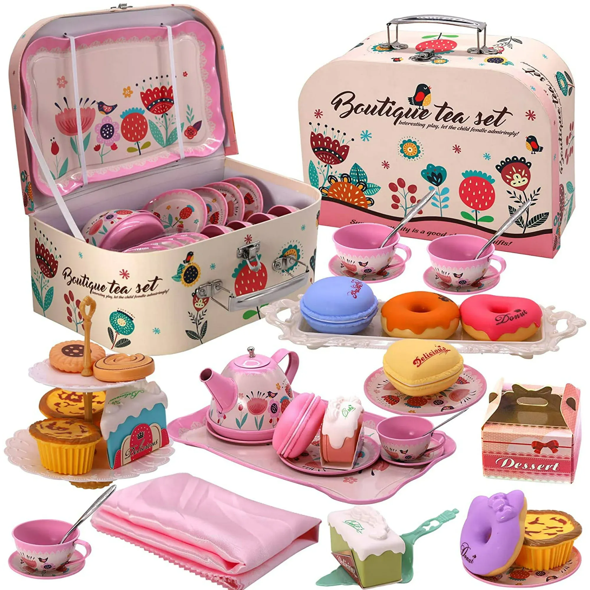 Tea Party Set for Little Girls,PRE-WORL<wbr/>D Princess Tea Time Toy Flower Theme