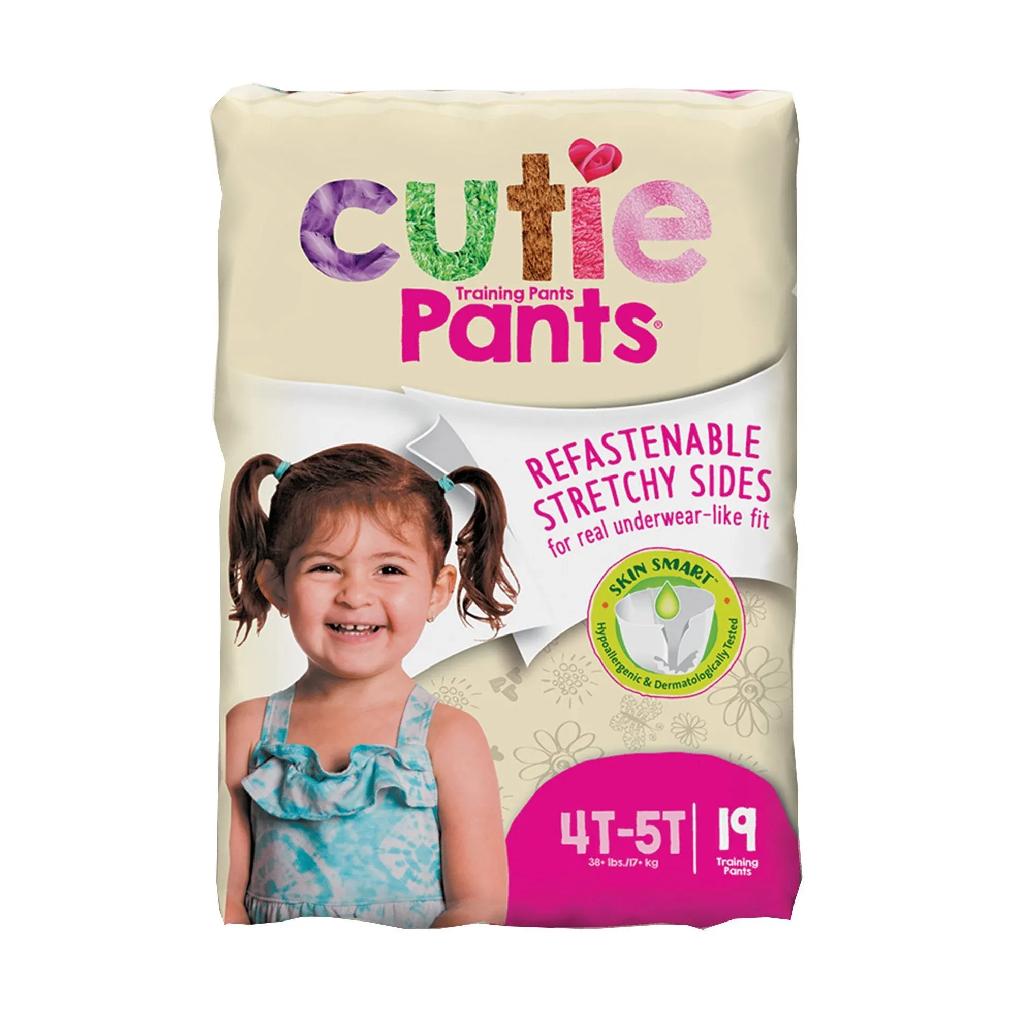 Cuties Girls 3T/4T Refastenable Potty Training Pants, Hypoallergenic with Skin Smart, 92 Count