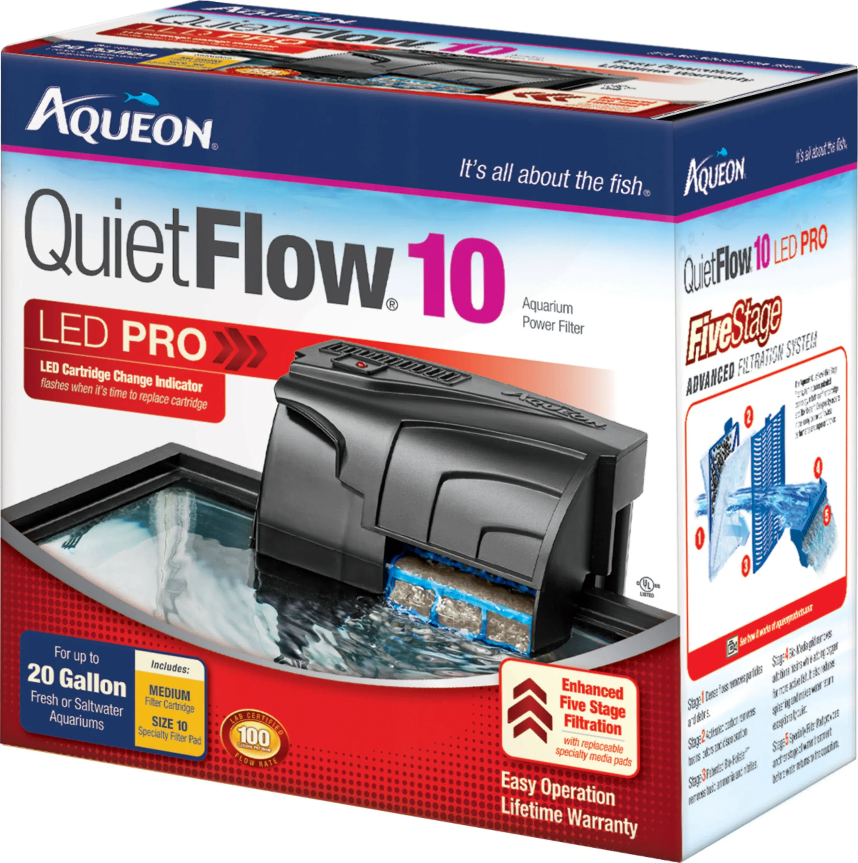 Aqueon QuietFlow 10 LED Pro Aquarium Power Filter