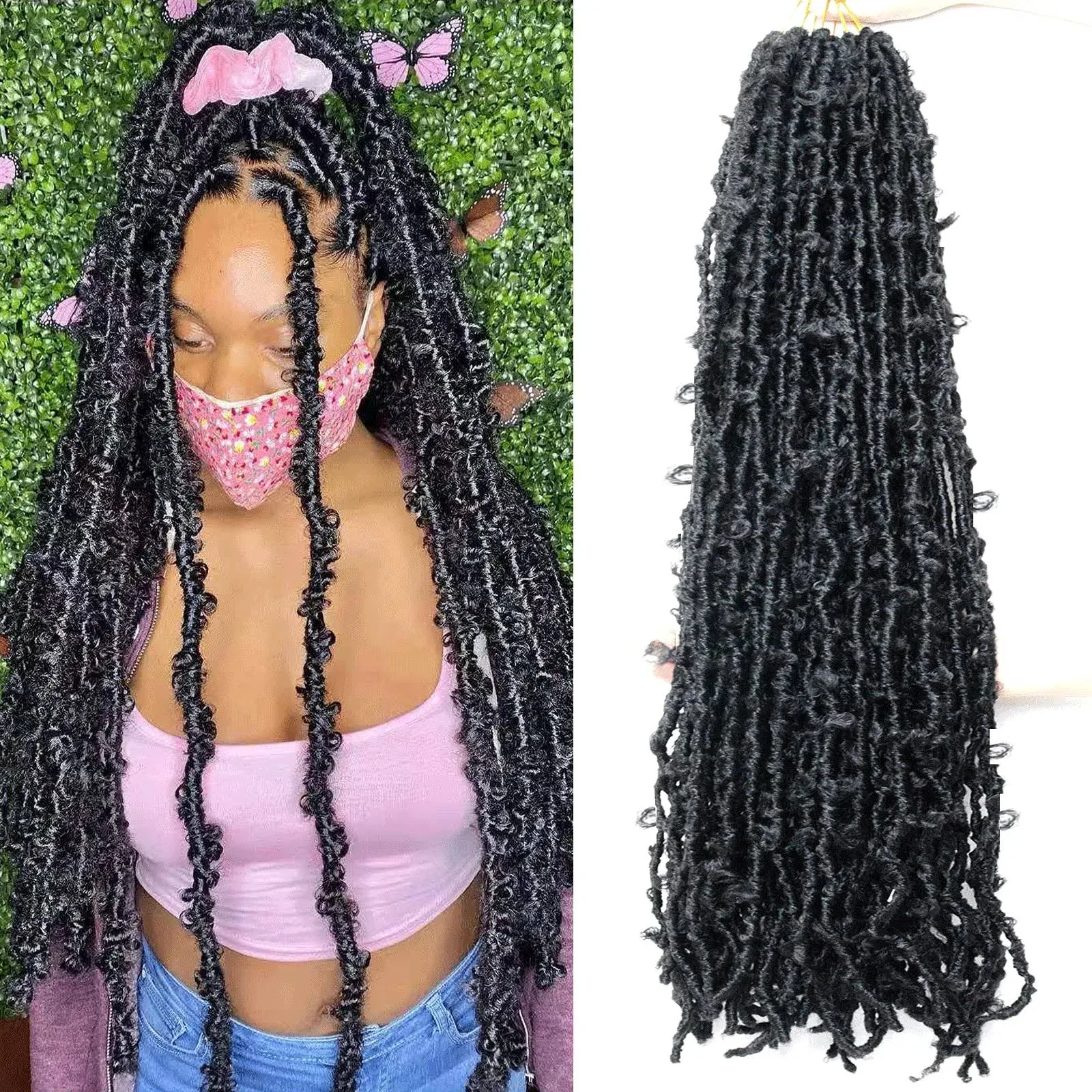 LMZIM 36 inch Butterfly Locs Crochet Hair 5 Packs Long Distressed Locs Soft Faux Locs Crochet Braids Hair Crochet Locs for Black Women