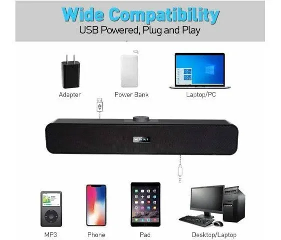 Computer Speakers,Wired USB Desktop Speaker,Stereo USB Powered Mini Sound Bar Speaker for PC Tablets Desktop Cellphone Laptop MP3 (2021 Version)