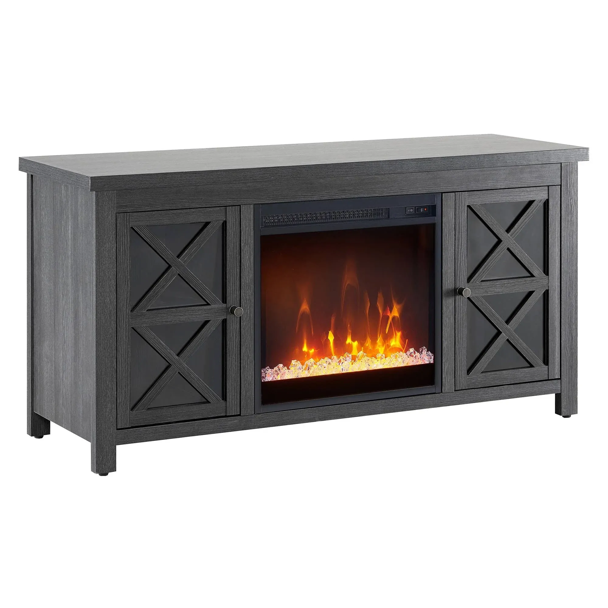 Colton Rectangular TV Stand with Crystal Fireplace for TV's Up to 55" in Charcoal Gray