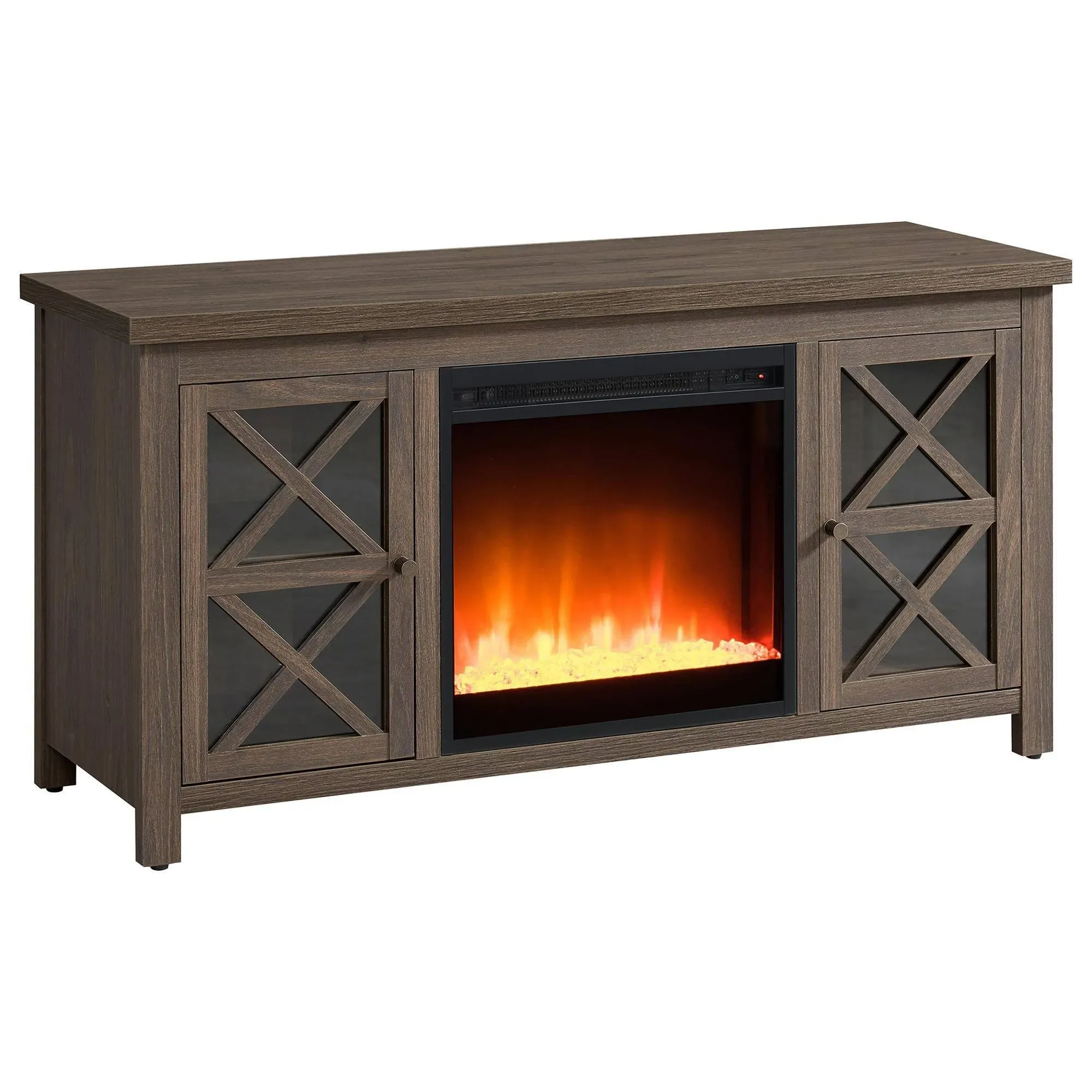 Hudson & Canal Colton 55" TV Stand with Crystal Fireplace,Brown