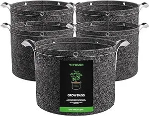 5 Pack 15 Gallon Grow Bags - Black Breathable Fabric Pots Heavy Duty Aeration Fabric Pots Thickened Nonwoven Fabric Pots Plant Grow Bags with Handle