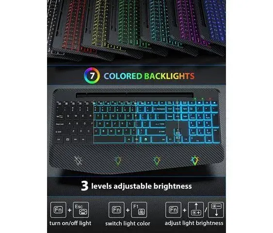 Wireless Keyboard and Mouse Backlits Wrist Rest Jiggler Mouse Rechargeable Ergonomic Keyboard with Phone Holder