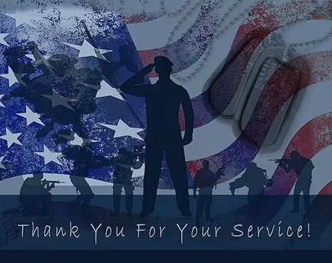 Thank You for Your Service Cards - USA - American Flag - Patriotic - Military - Blank on The Inside - Includes Cards and Envelopes - 5.5" x 4.25"