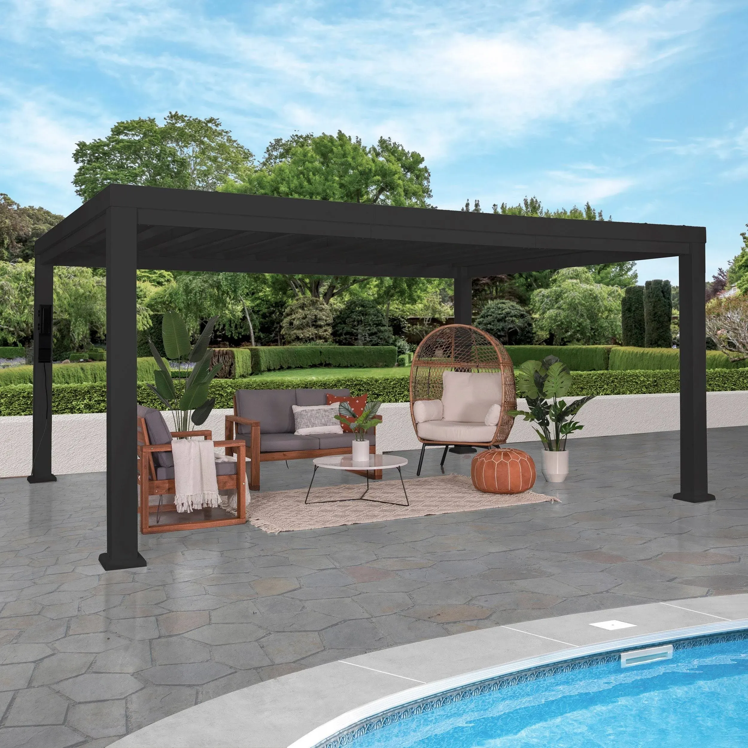 Backyard Discovery 16x12 Windham Modern Steel Pergola with Sail Shade Soft Canopy