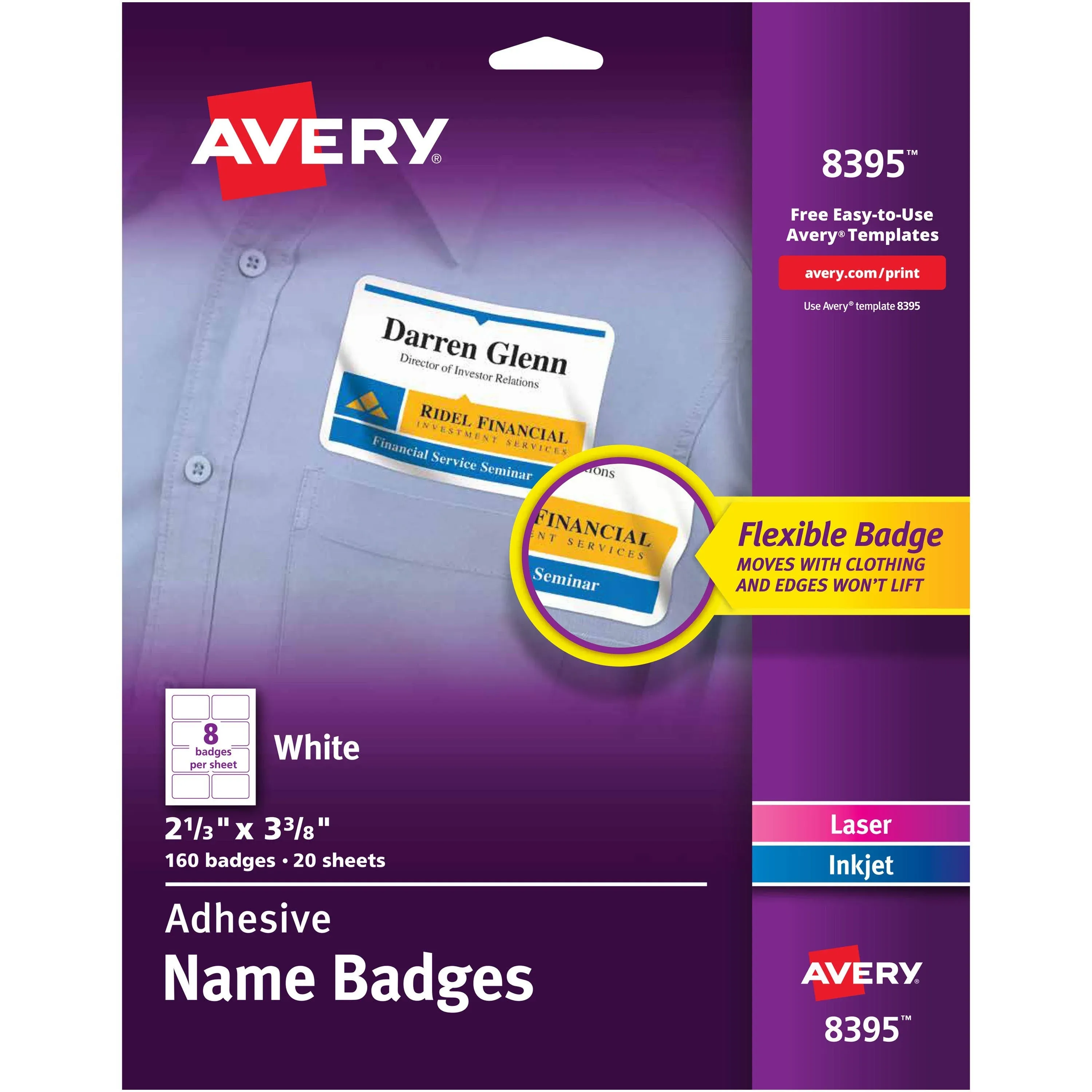 Avery Adhesive Name Badges, 2-1/3" x 3-3/8", 160 Badges (8395)