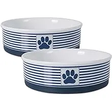 Bone Dry Paw & Patch Ceramic Pet Collection, Large Set, 7.5x2.4", Nautical Blue, 2 PieceBone Dry Paw & Patch Ceramic Pet Collection, Larg…