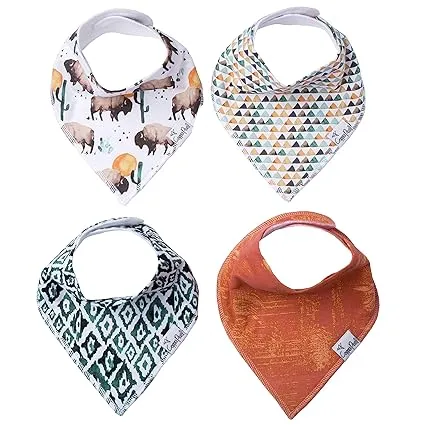 Copper Pearl Baby Bandana Drool Bibs for Drooling and Teething 4 Pack Gift Set “Bison, Soft Set of Cloth Bandana Bibs for Any Baby Girl or Boy, Cute Registry Ideas for Baby Shower Gifts