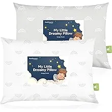 2-Pack Toddler Pillow - Soft Organic Cotton Toddler Pillows for Sleeping - 13X18 Small Pillow for Kids - Kids Pillows for Sleeping - Kids Pillow for Travel, School, Nap, Age 2 to 5 (Gray Rainbow)