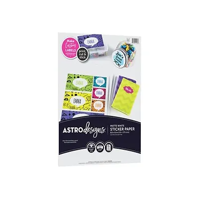 Astrodesigns Sticker Paper Labels | Inkjet/Laser Printers | 8.5 x 11 | White | 15/Pack