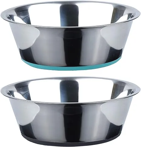 PEGGY11 Stainless Steel Dog Bowls with Waterproof Mat, Food Grade, Dishwasher Safe, Nonslip, No Spill, No Mess Dog Bowl Set for Food and Water, 8 Cups, Designed for Large Dog Breeds