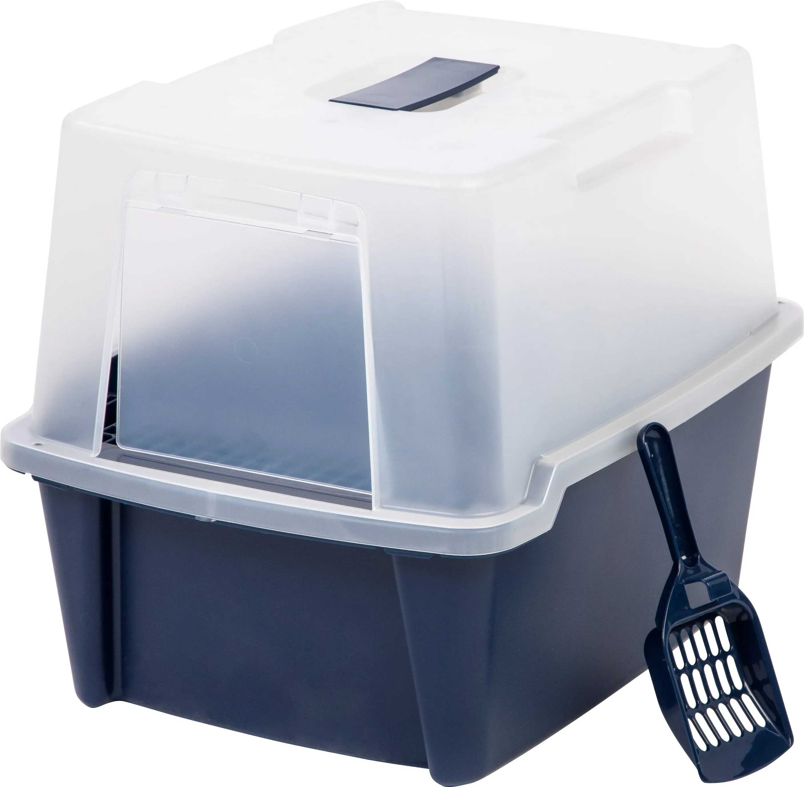 Iris Large Hooded Litter Box with Scoop and Grate Blue