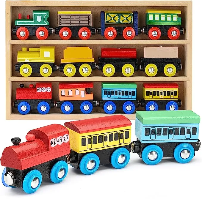 Wooden Train Set 12 Pcs Magnetic 3 Engines-Toy Train Sets for Kids Free Shipping