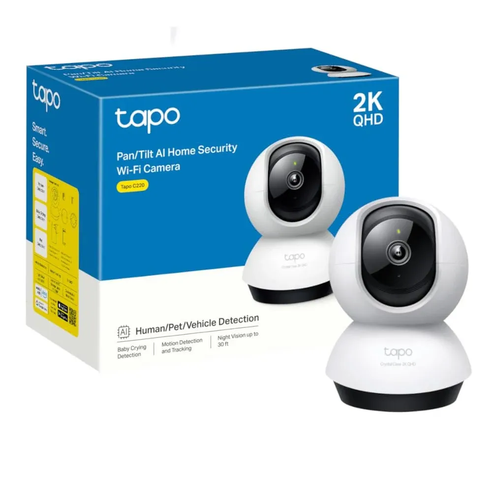 Tapo 2K QHD Indoor Pan/Tilt Security Wi-Fi Camera, AI Detection,360° Visual Coverage, Night Vision, Customizable privacy Mode, Cloud &Local Storage, Works with Alexa&Google Home C220