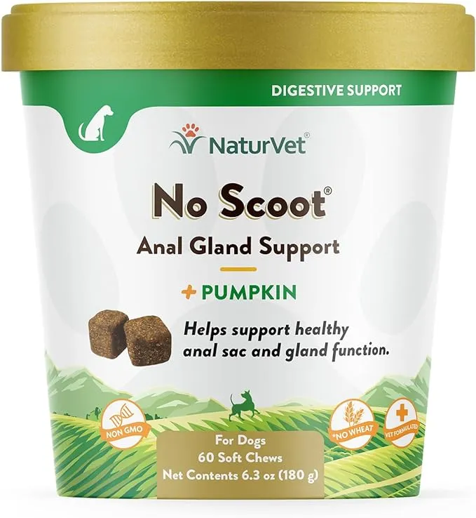 NaturVet - No Scoot for Dogs - 60 Soft Chews - Plus Pumpkin - Supports Healthy Gland & Bowel Function - Enhanced with Beet Pulp & Psyllium Husk