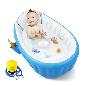 PandaEar Baby Inflatable Bathtub, Portable Travel Infant Bath Tub Blue 