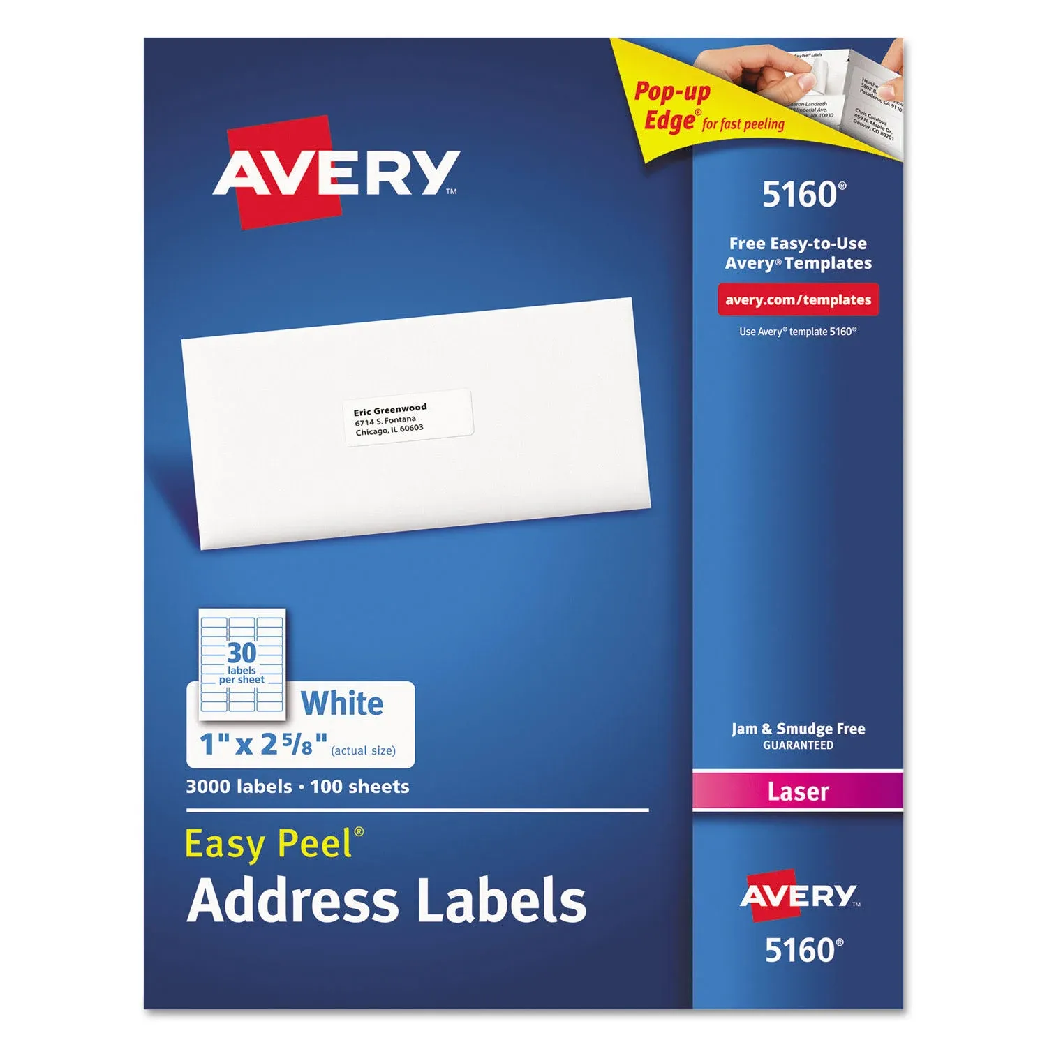 Avery Easy Peel 5160 Address Labels, White - 3000 count