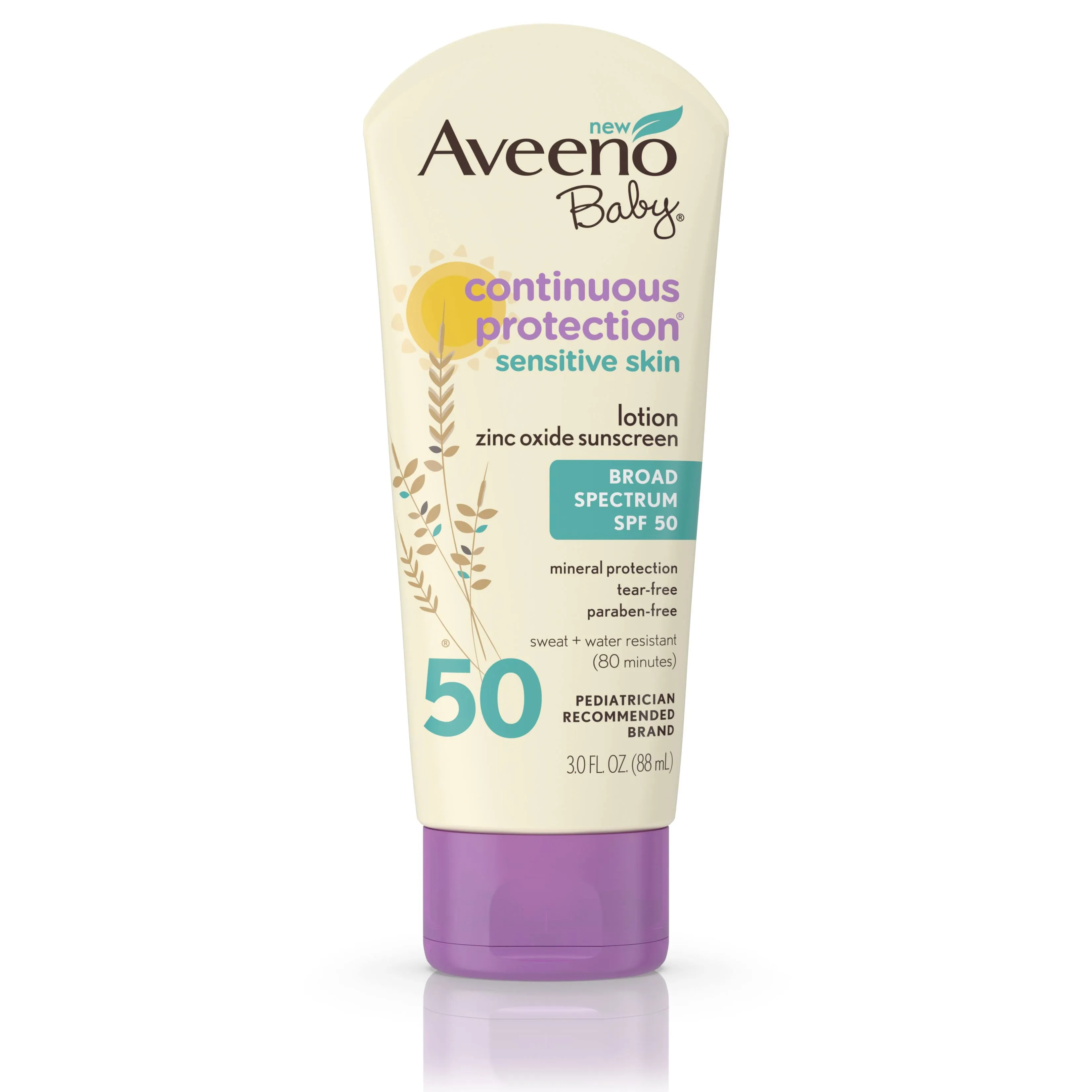 Aveeno Baby Continuous Protection Sensitive Skin Lotion, Broad Spectrum SPF 50 - 3 fl oz tube