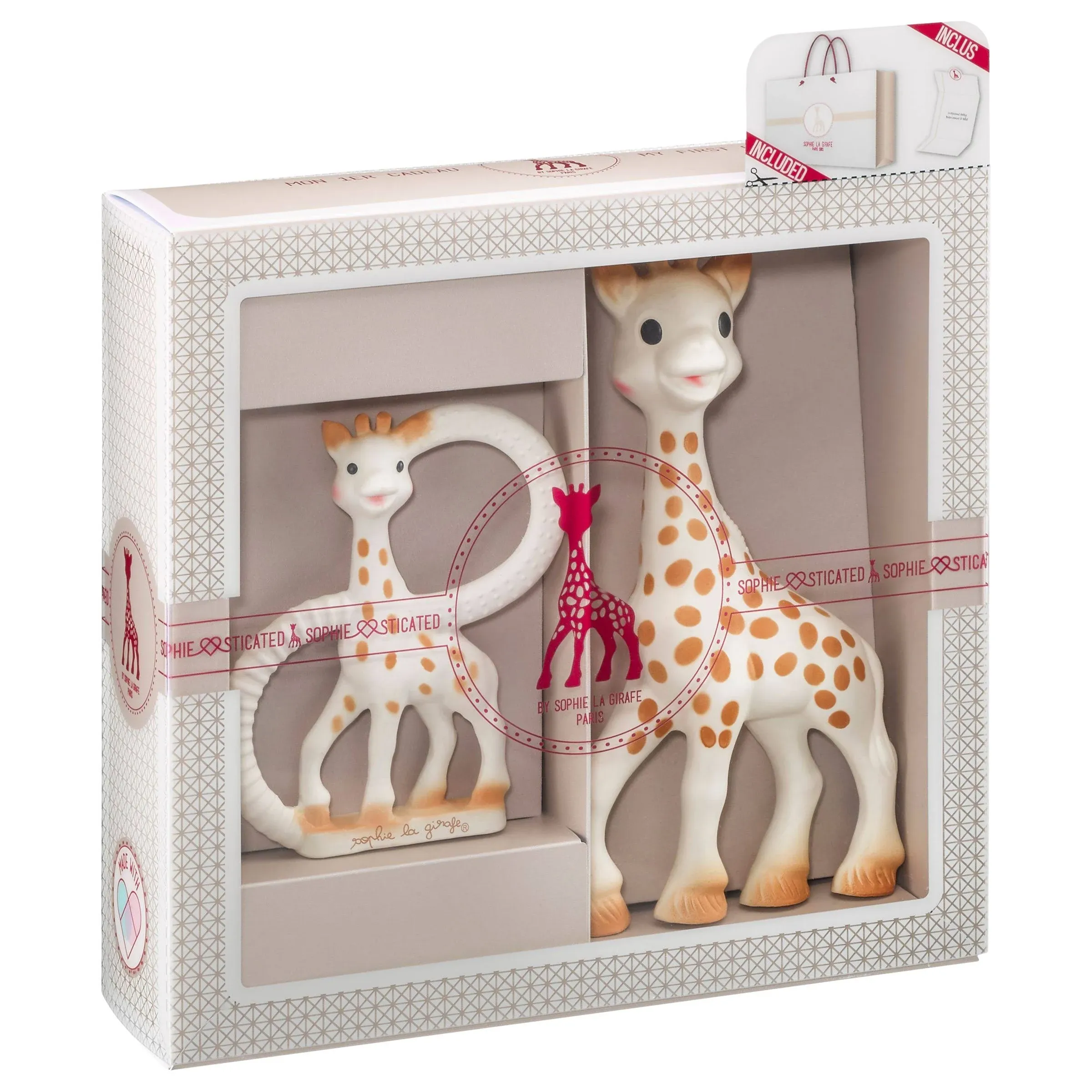 Sophie la girafe | Gift Set Includes Gift Bag, Card, Sophie la girafe & Teething Ring | Made from Natural Rubber | Designed for Teething Babies