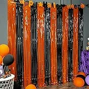 LOLStar 3 Pack Orange Black Photo Booth Props 3.3 X 6.6 ft Halloween Foil Fringe Curtains Halloween Party Photo Backdrop Streamers Backdrop for Birthday Anniversary Party Halloween Party Decoration