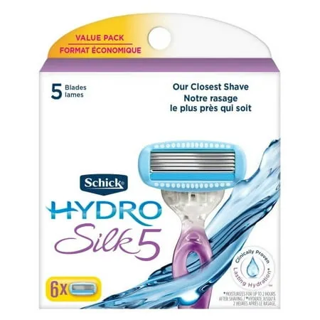 Schick Hydro Silk Moisturizing Razor Blade Refills for Women with Shower Hanger, 4 Count