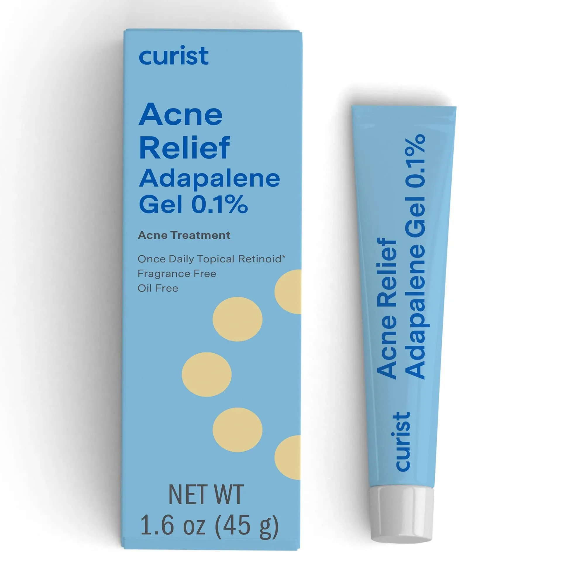 Curist Adapalene 0.1% Acne Free Gel (90 Day Supply 45g 1.6oz XL Tube) Topical Retinoid Acne Medicine Stop Acne Whi