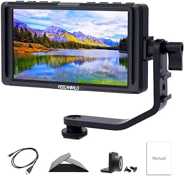 Feelworld F5 5 Pouces sur Caméra Moniteur DSLR Camera Field Monitor Small Full HD 1920x1080 IPS Video Peaking Focus Assist avec 4K HDMI 8.4V DC Input Output Inclure Tilt Arm