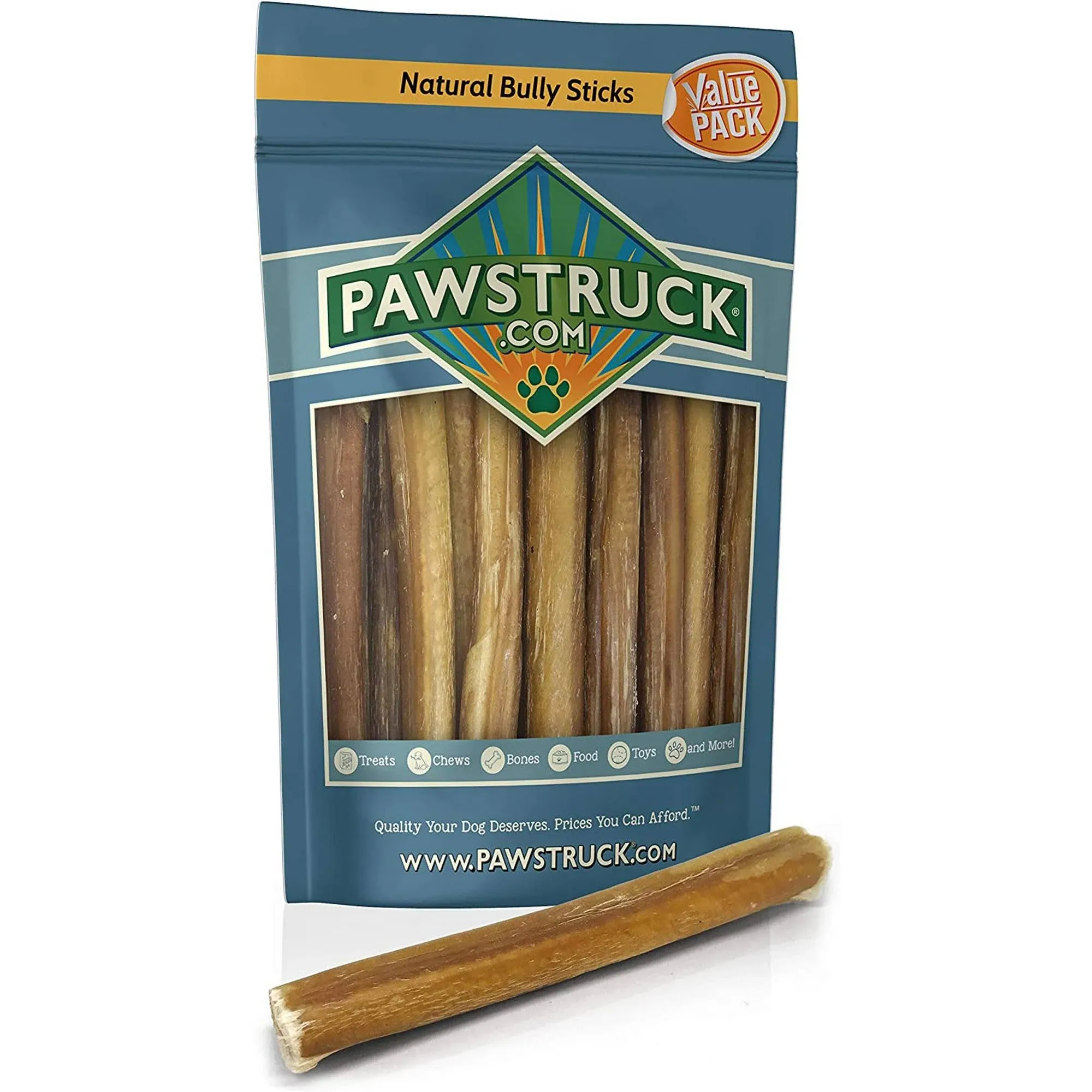 Pawstruck Straight Bully Sticks Dog Treats, 1-lb bag, 8-12 in