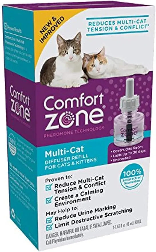 Comfort Zone Multi Cat Calming Diffuser Refills: 6 pack; Pheromones to Reduce Stress, Spraying & Scratching