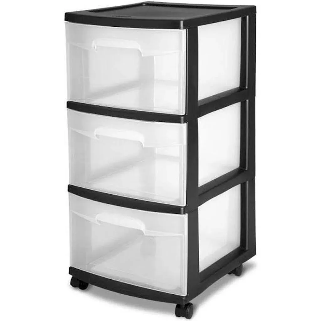 Sterilite 3 Drawer Storage Cart with Clear Drawers and Black Frame (6 Pack)