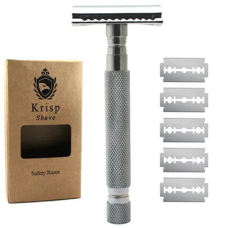 Krisp (4.2 ) Long Double Edge Safety Razor For Men Beard Shave + 10 Shaving Blades