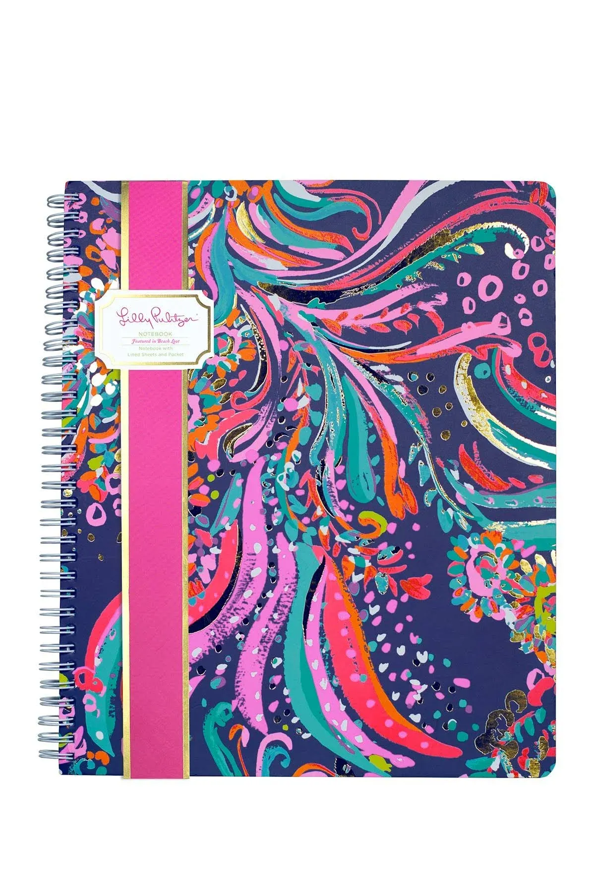 Lilly Pulitzer Large Hardcover Spiral Notebook, 11" x 9.5" with 160 College Ruled Pages, Beach Loot