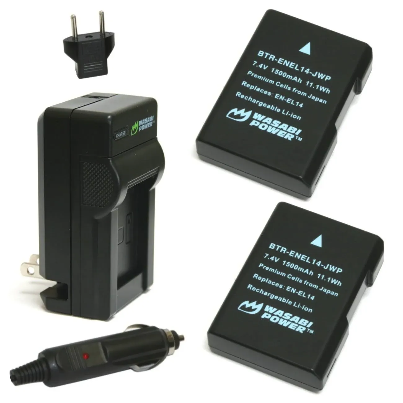 Wasabi Power Battery (2-Pack) and Charger for Nikon EN-EL14, EN-EL14a and Nikon P7000, P7100, P7700, P7800, D3100, D3200, D3300, D5100, D5200, D5300, Df