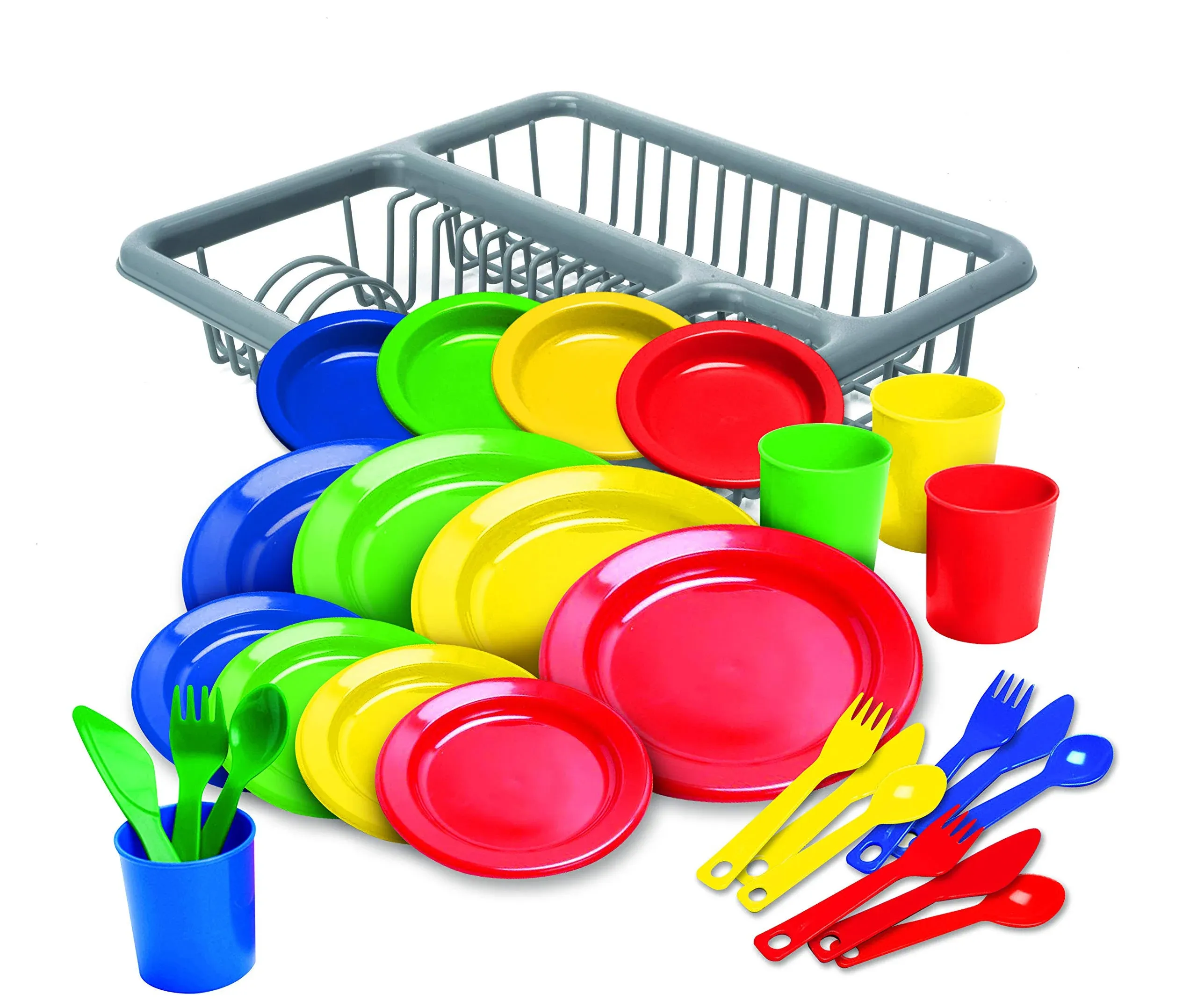 Kidzlane Durable Kids Play Dishes - Pretend Play Childrens Dish Set - 29 Piece with Drainer