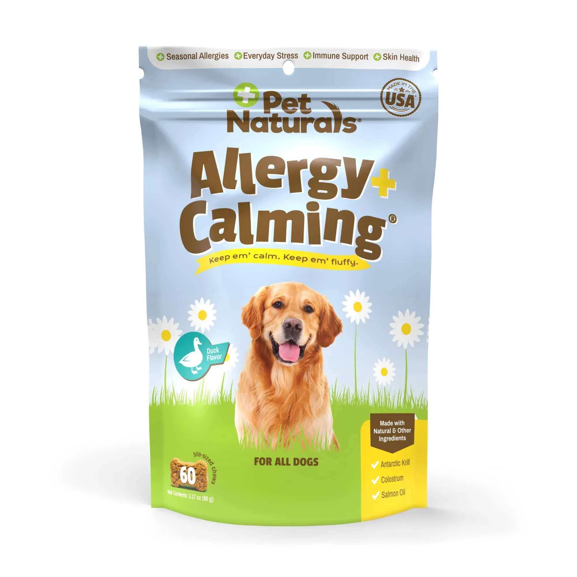 Pet Naturals Allergy Plus Calming Supplement for Dogs, Soft Chew, Duck Flavor, 60 Ct.