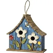 Glitzhome 10.5"H Distressed Solid Wood Birdhouse with 3D Flowers