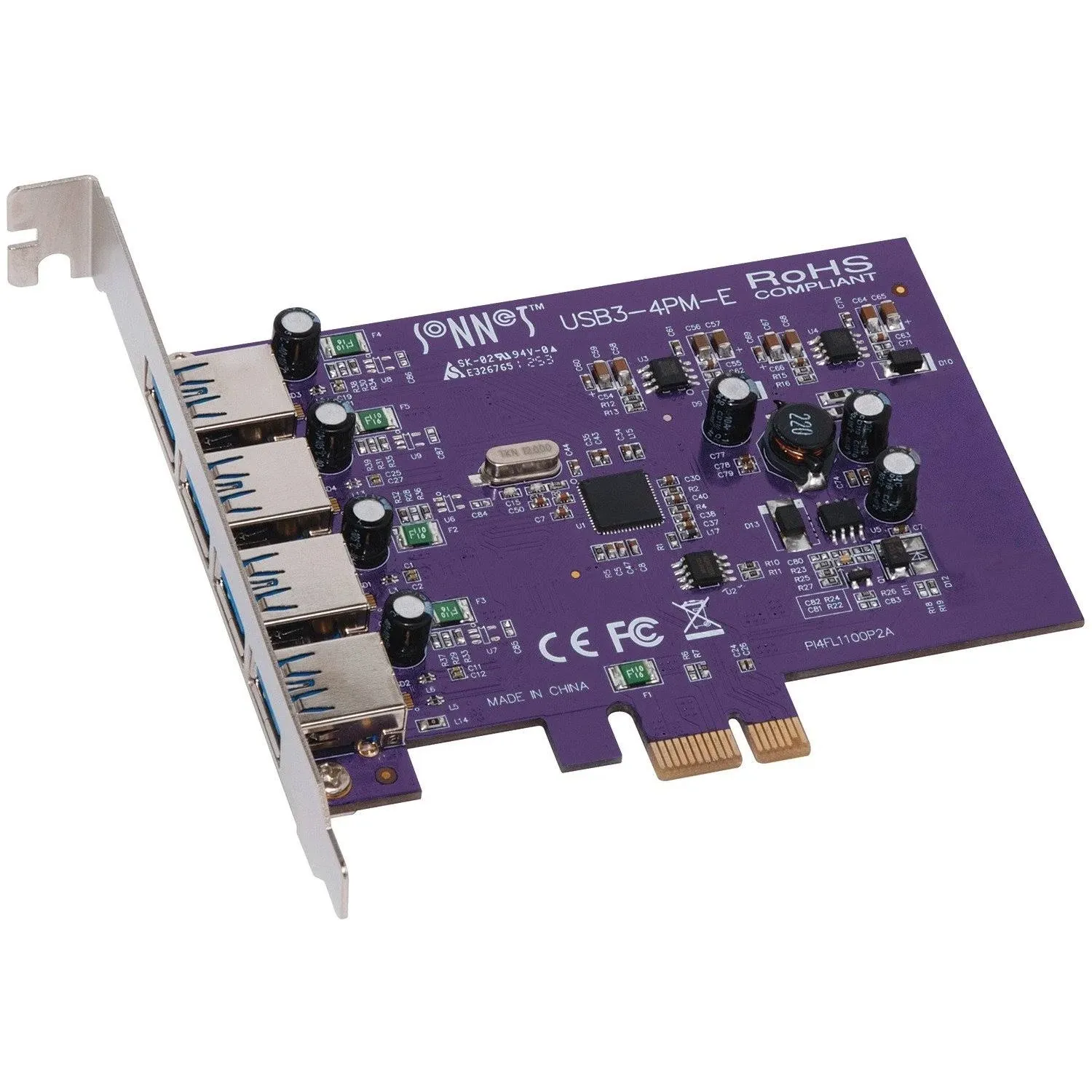 Sonnet USB3-4PM-E Allegro 4-Port USB 3.0 PCI Express Card, Supports 3.0, Mac & Windows, 3.0, PCIe 2.0, 5Gbps