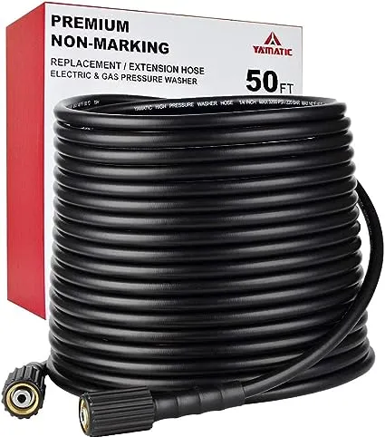 YAMATIC Pressure Washer Hose 50 FT 1/4" Kink Free M22 14mm Brass Power Washer Hose Replacement for Ryobi, Troy Bilt, Greenworks, Simpson & More High PressureWashers, 3200 PSI