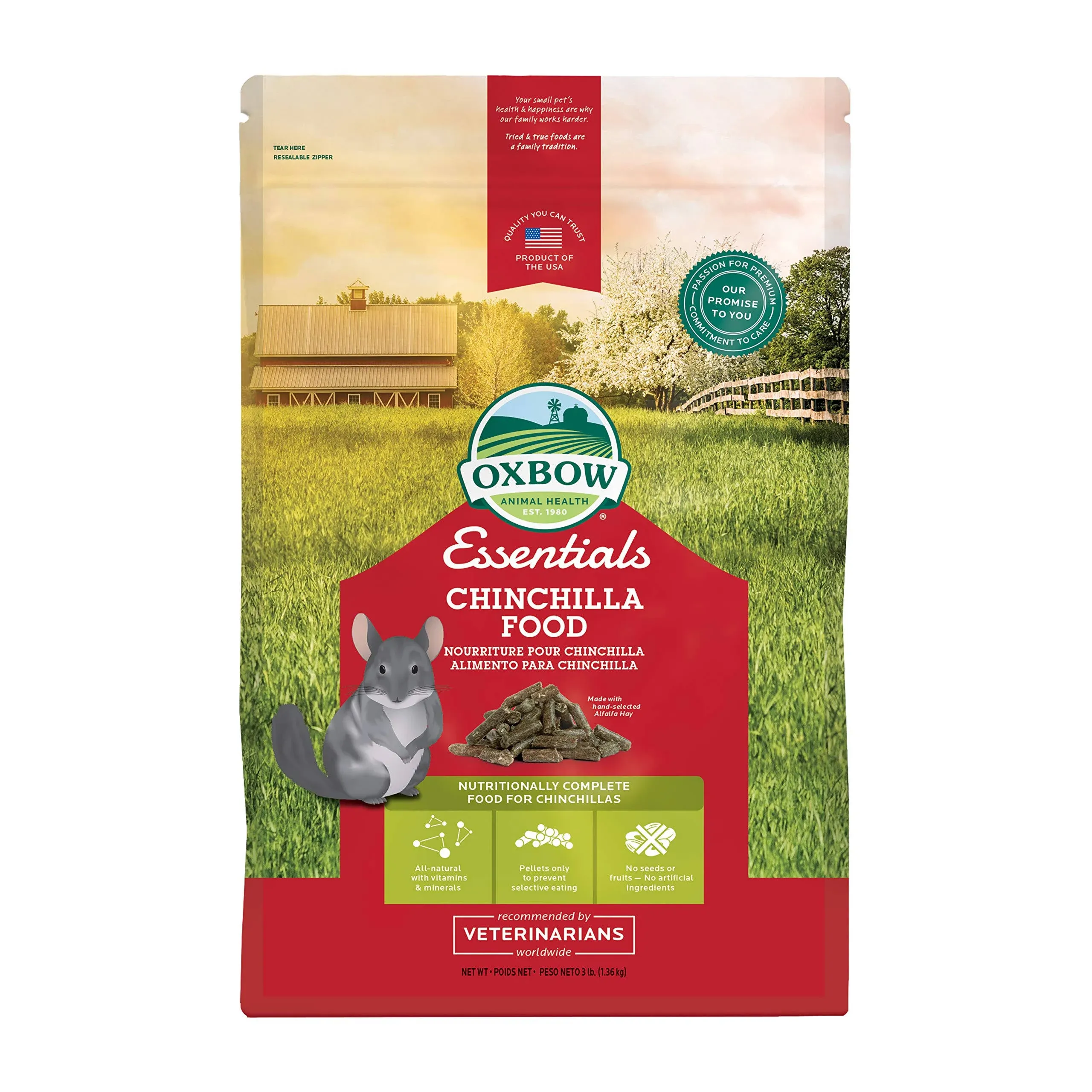 Oxbow Essentials Chinchilla Deluxe Chinchilla Food, 3-lb bag